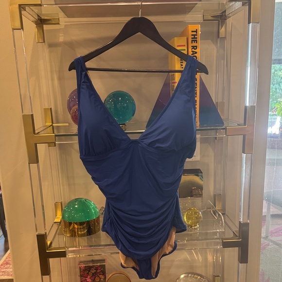 J. Crew Royal Blue and Tan Swimsuit - Picture 1 of 4